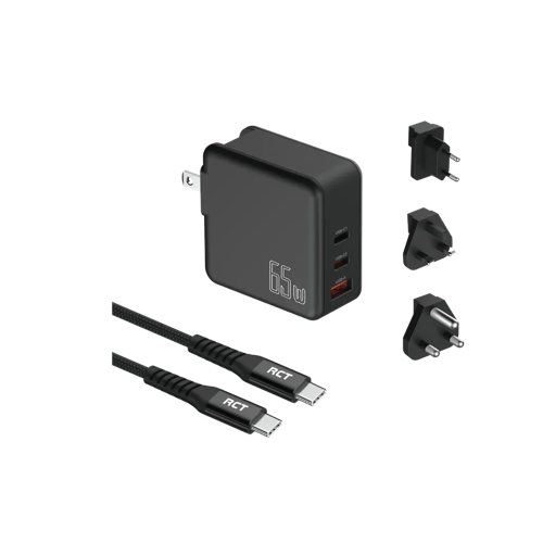 RCT 65W Charging Travel Adaptor (EU+UK+SA) Plug and Cable